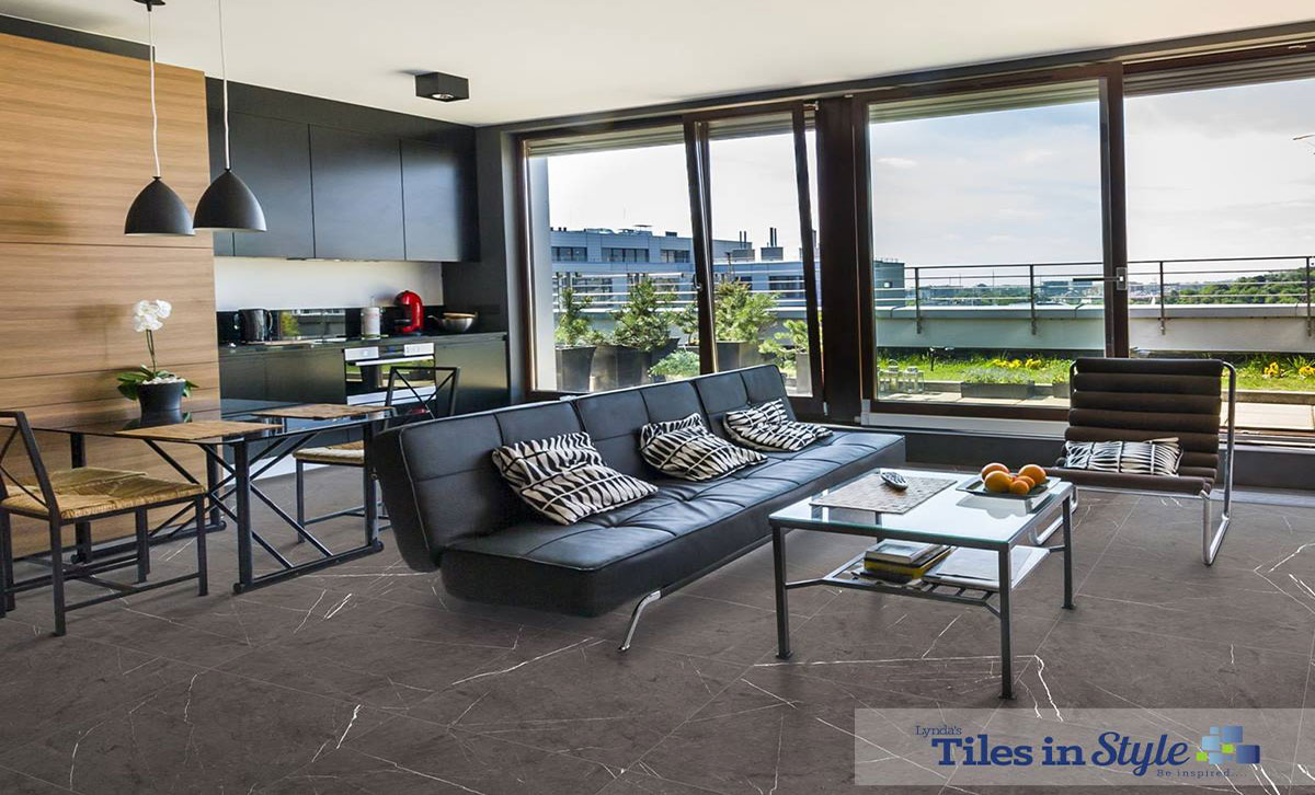 Large stone look floor tiles in a living room - Tiles Bundaberg, QLD